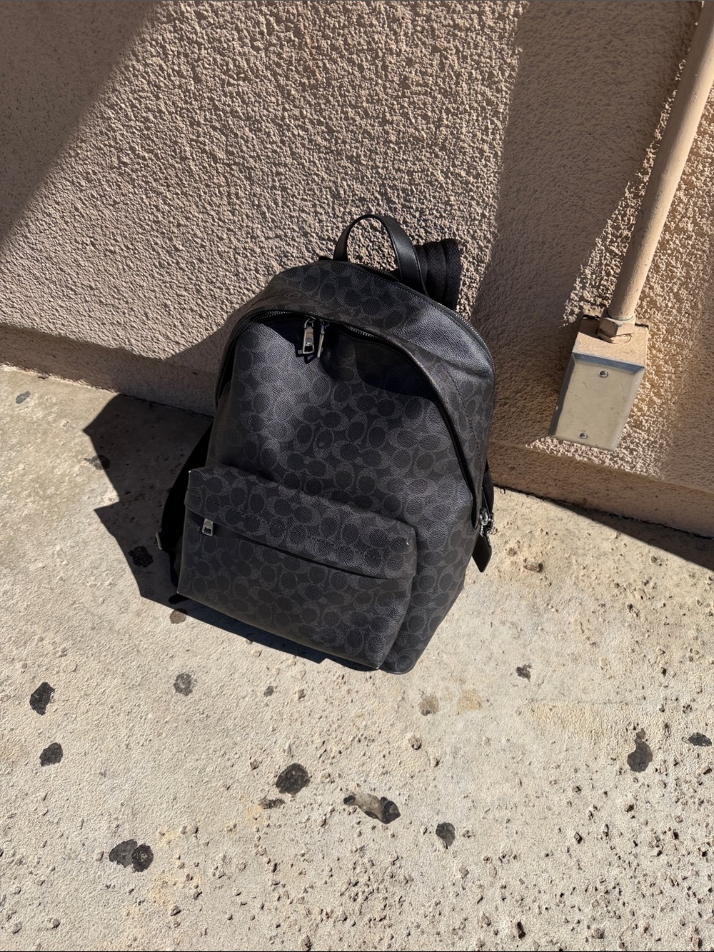 Coach Men's Black Signature Pattern Backpack